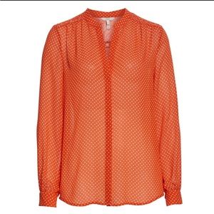Joie Mintee G Warm Terracotta Orange polka dots silk shirt NWT SZ S
